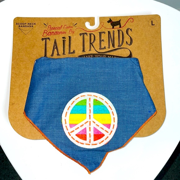 Tail Trends Rainbow Peace Sign Dog Scoop Neck Bandana w/Stripes - Picture 2 of 2